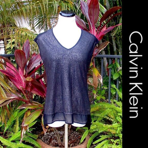 🍍3/$15🍍 Calvin Klein Shimmer & Mesh Detailed Tee - Picture 1 of 8